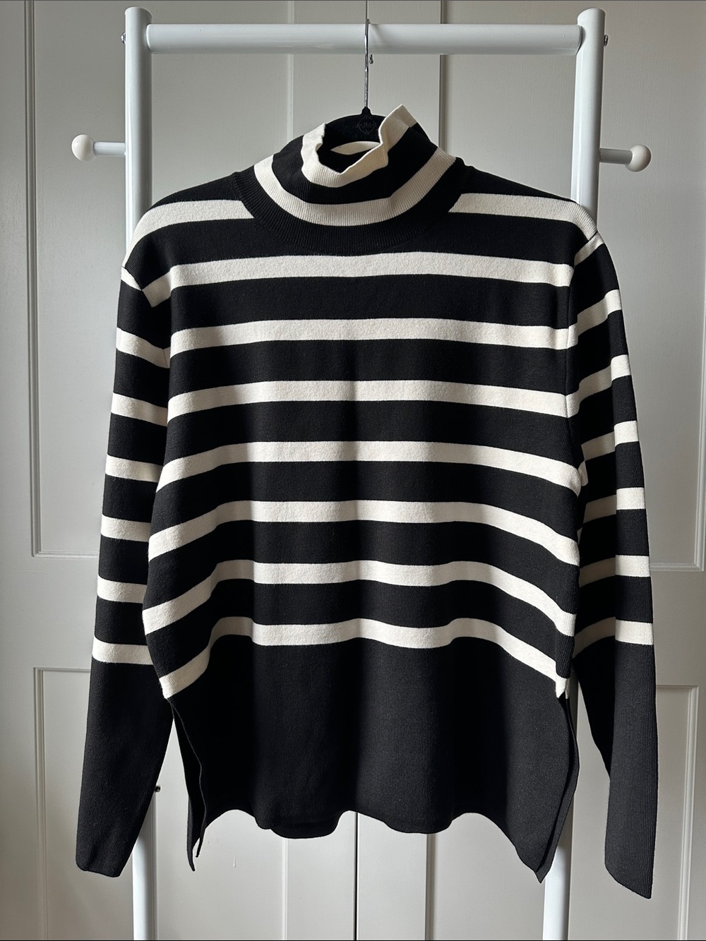 H&M Black and Cream Striped Turtleneck Sweater